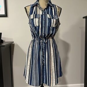 BeBop Navy blue and pink striped sleeveless sundress shirt dress size small